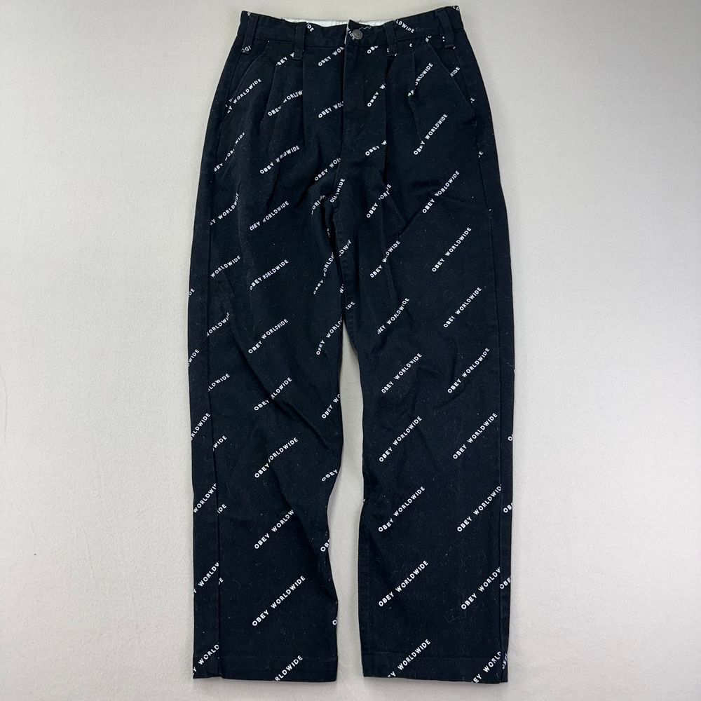 OBEY Pleated Pants Womens 27 AOP Black High Rise Straight Leg Skate Surf